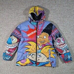 Members Only Nickelodeon Puffer Jacket Reptar Ren Stimpy Arnold Purple Size XL